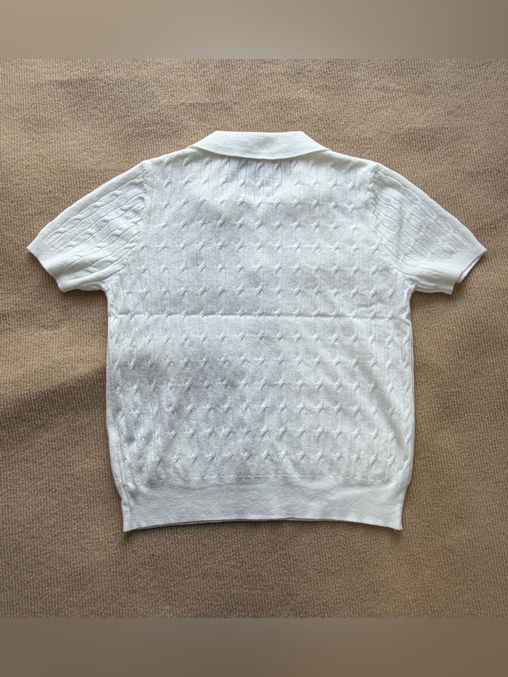 Polo by Ralph Lauren White Short Sleeve Cable Polo with Navy Pony - Picture 2 of 5